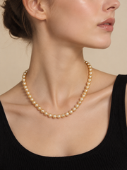 Timeless Natural South Sea Golden Pearl Necklace, S925 Sterling Silver, Hand-Knotted Single Strand Pearl Necklace, Wedding & Daily Wear