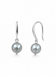 S925 Sterling Silver Madama Grade Japanese Akoya Silver-Gray Pearl Hook Earrings，Single Pearl Drops, Luxury Statement Jewelry for Wedding & Gift
