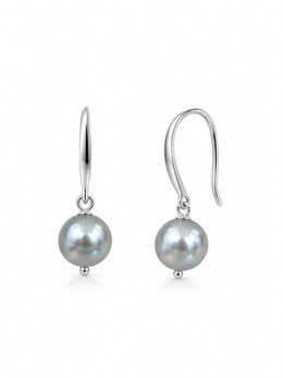 S925 Sterling Silver Madama Grade Japanese Akoya Silver-Gray Pearl Hook Earrings，Single Pearl Drops, Luxury Statement Jewelry for Wedding & Gift