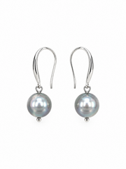 S925 Sterling Silver Madama Grade Japanese Akoya Silver-Gray Pearl Hook Earrings，Single Pearl Drops, Luxury Statement Jewelry for Wedding & Gift
