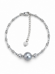 Japanese Akoya Silver-Gray Pearl Bracelet, Madama Grade, S925 Sterling Silver Twisted Bead Bracelet for Women, Adjustable Heart Charm Luxury Pearl Jewelry