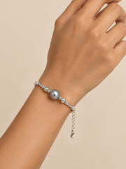 Japanese Akoya Silver-Gray Pearl Bracelet, Madama Grade, S925 Sterling Silver Twisted Bead Bracelet for Women, Adjustable Heart Charm Luxury Pearl Jewelry
