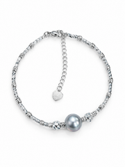 Japanese Akoya Silver-Gray Pearl Bracelet, Madama Grade, S925 Sterling Silver Twisted Bead Bracelet for Women, Adjustable Heart Charm Luxury Pearl Jewelry