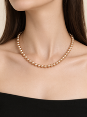 Timeless Natural South Sea Golden Pearl Necklace,S925 Sterling Silver Hand-Knotted Pearl Choker, Wedding & Everyday Wear