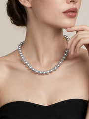 Madama Grade Japanese Akoya Silver-Gray Pearl Necklace，S925 Sterling Silver Full Strand Pearl Choker, Classic Single Strand Pearl Necklace for Women