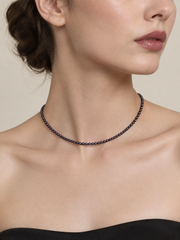 S925 Silver Purple Pearl Necklace, Classic Adjustable Tahitian Pearl Choker with for Daily Wear