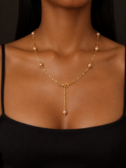 Natural South Sea Rich Golden Pearl Starry Sky Lariat Necklace, S925 Sterling Silver Gold Plated Star Cut Chain, Adjustable Y-Shaped Pearl Necklace for Women.