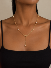Natural South Sea Rich Golden Pearl Starry Sky Lariat Necklace, S925 Sterling Silver Gold Plated Star Cut Chain, Adjustable Y-Shaped Pearl Necklace for Women.