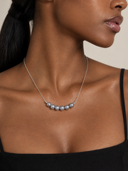 Minimalist Smile Bar Choker with Madama Grade Japanese Akoya Silver-Gray Pearls, S925 Silver Dainty Chain, Elegant Pearl Jewelry.