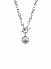 Japanese Akoya Silver-Gray Pearl&nbsp;Pig Nose Mariner Chain Necklace&nbsp; S925 Silver Toggle Clasp Minimalist Luxury Freshwater Pearl Jewelry.