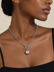 Japanese Akoya Silver-Gray Pearl&nbsp;Pig Nose Mariner Chain Necklace&nbsp; S925 Silver Toggle Clasp Minimalist Luxury Freshwater Pearl Jewelry.