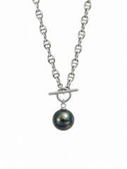 Tahitian Style Pearl Pig Nose Mariner Chain Necklace&nbsp; S925 Sterling Silver OT Toggle Clasp&nbsp; Luxury Statement Jewelry.