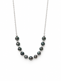 Tahitian Style & True Multi-Pearl Smile Necklace S925 Sterling Silver Chain Mixed Grey & Silver Pearl Minimalist Jewelry.