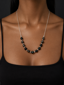 Tahitian Style & True Multi-Pearl Smile Necklace S925 Sterling Silver Chain Mixed Grey & Silver Pearl Minimalist Jewelry.