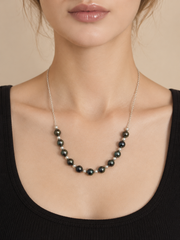 Tahitian Style & True Multi-Pearl Smile Necklace S925 Sterling Silver Chain Mixed Grey & Silver Pearl Minimalist Jewelry.