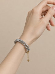 Japanese Akoya Silver-Gray Pearl&nbsp;Lace Weave Bracelet&nbsp; S925 Silver Gold Plated&nbsp; Grey Freshwater Pearl Multi-Strand Jewelry Gift for Her.