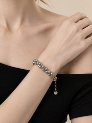 Japanese Akoya Silver-Gray Pearl&nbsp;Lace Weave Bracelet&nbsp; S925 Silver Gold Plated&nbsp; Grey Freshwater Pearl Multi-Strand Jewelry Gift for Her.