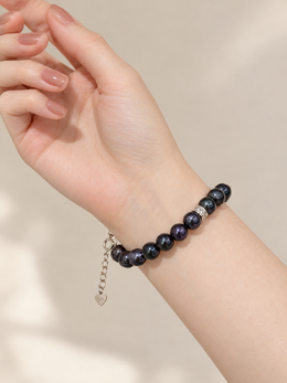 Tahitian Lavender Purple Pearl Bracelet S925 Heart Charm Elegant Pearl Jewelry for Women.