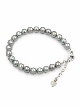 Japanese Akoya Silver-Gray Pearl&nbsp; Bracelet S925 Sterling Silver Classic Grey Pearl Strand with Heart Charm&nbsp; Elegant Jewelry for Women.