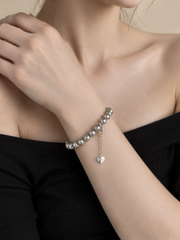 Japanese Akoya Silver-Gray Pearl&nbsp; Bracelet S925 Sterling Silver Classic Grey Pearl Strand with Heart Charm&nbsp; Elegant Jewelry for Women.