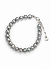 Japanese Akoya Silver-Gray Pearl&nbsp; Bracelet S925 Sterling Silver Classic Grey Pearl Strand with Heart Charm&nbsp; Elegant Jewelry for Women.