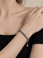 Seawater Gilded Purple Pearl Bracelet S925&nbsp; Pearl Strand with Heart Charm Elegant Jewelry for Women.