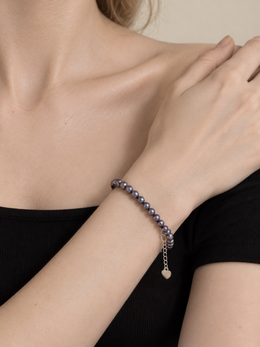 Seawater Gilded Purple Pearl Bracelet S925&nbsp; Pearl Strand with Heart Charm Elegant Jewelry for Women.