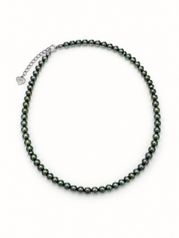 Genuine Ama-Mabu Avocado Green Pearl Necklace S925 Sterling Silver Classic Pearl Strand with Heart Charm&nbsp; Elegant Jewelry for Women.
