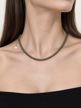Genuine Ama-Mabu Avocado Green Pearl Necklace S925 Sterling Silver Classic Pearl Strand with Heart Charm&nbsp; Elegant Jewelry for Women.