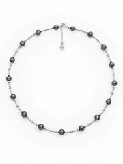 Natural Tahitian Black Pearl Station Necklace, S925 Sterling Silver Twisted Chain Starry Sky Pearl Necklace for Women