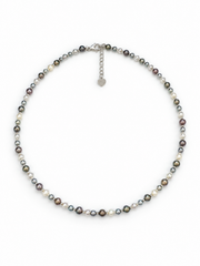 Multi-Color Tahitian Pearl Station Necklace, S925 Sterling Silver Mixed Hue Seawater Pearl Necklace for Women
