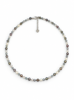 Multi-Color Tahitian Pearl Station Necklace, S925 Sterling Silver Mixed Hue Seawater Pearl Necklace for Women