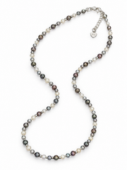 Multi-Color Tahitian Pearl Station Necklace, S925 Sterling Silver Mixed Hue Seawater Pearl Necklace for Women