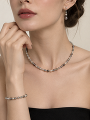 Multi-Color Tahitian Pearl Station Necklace, S925 Sterling Silver Mixed Hue Seawater Pearl Necklace for Women