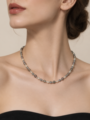 Multi-Color Tahitian Pearl Station Necklace, S925 Sterling Silver Mixed Hue Seawater Pearl Necklace for Women