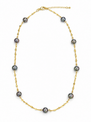 Starry Sky Station Necklace Natural Tahitian Black Pearl, Gold Plated Textured Chain Luxury Pearl Jewelry Gift for Her