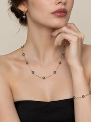 Starry Sky Station Necklace Natural Tahitian Black Pearl, Gold Plated Textured Chain Luxury Pearl Jewelry Gift for Her