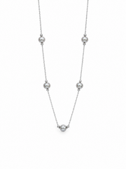 Madama Grade Japanese Akoya Silver-Gray Pearl Station Necklace, S925 Sterling Silver Starry Sky Pearl Necklace for Women
