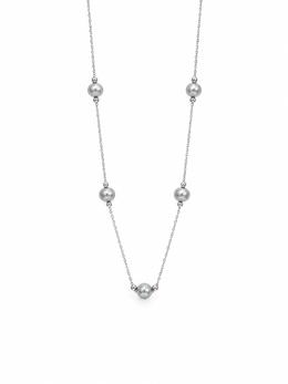 Madama Grade Japanese Akoya Silver-Gray Pearl Station Necklace, S925 Sterling Silver Starry Sky Pearl Necklace for Women