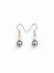 Japanese Akoya Silver-Gray Pearl Drop Earrings,Madama Grade S925 Sterling Silver Hook Earrings, Two-Tone Pearl Dangle Earrings for Women