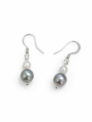 Japanese Akoya Silver-Gray Pearl Drop Earrings,Madama Grade S925 Sterling Silver Hook Earrings, Two-Tone Pearl Dangle Earrings for Women