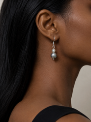 Japanese Akoya Silver-Gray Pearl Drop Earrings,Madama Grade S925 Sterling Silver Hook Earrings, Two-Tone Pearl Dangle Earrings for Women