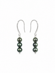 Timeless Madama Grade Japanese Akoya Silver-Gray Pearl Hook Earrings, Avocado Green Triple Pearl Drop Earrings with S925 Sterling Silver, Wedding & Daily Wear Gift for Her