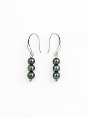 Timeless Madama Grade Japanese Akoya Silver-Gray Pearl Hook Earrings, Avocado Green Triple Pearl Drop Earrings with S925 Sterling Silver, Wedding & Daily Wear Gift for Her