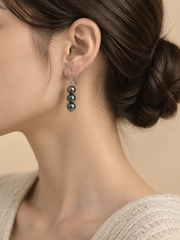 Timeless Madama Grade Japanese Akoya Silver-Gray Pearl Hook Earrings, Avocado Green Triple Pearl Drop Earrings with S925 Sterling Silver, Wedding & Daily Wear Gift for Her