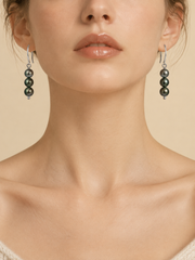 Timeless Madama Grade Japanese Akoya Silver-Gray Pearl Hook Earrings, Avocado Green Triple Pearl Drop Earrings with S925 Sterling Silver, Wedding & Daily Wear Gift for Her