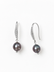 Natural Tahitian Black Pearl Drop Earrings,S925 Sterling Silver Hook Earrings with Paved Rhinestones, Luxury Dangle Pearl Earrings for Women