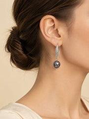 Natural Tahitian Black Pearl Drop Earrings,S925 Sterling Silver Hook Earrings with Paved Rhinestones, Luxury Dangle Pearl Earrings for Women