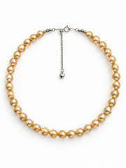 Timeless Natural South Sea Golden Pearl Necklace, S925 Sterling Silver, Hand-Knotted Single Strand Pearl Necklace, Wedding & Daily Wear