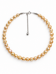 Timeless Natural South Sea Golden Pearl Necklace, S925 Sterling Silver, Hand-Knotted Single Strand Pearl Necklace, Wedding & Daily Wear